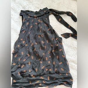 Ricki's Black Floral Halter Top with Brown Print